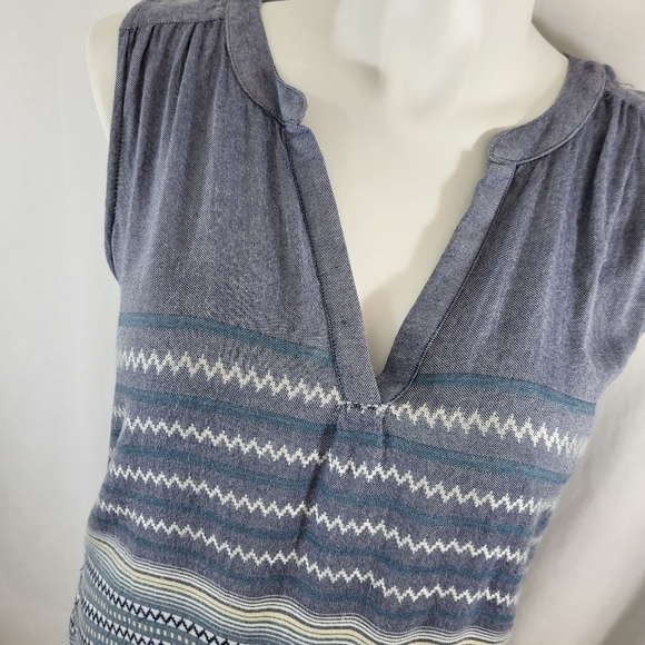 Dylan Sleeveless TOP Blue White Stripe Tunic Womens Size Medium M Fringe Tassels - Picture 4 of 14